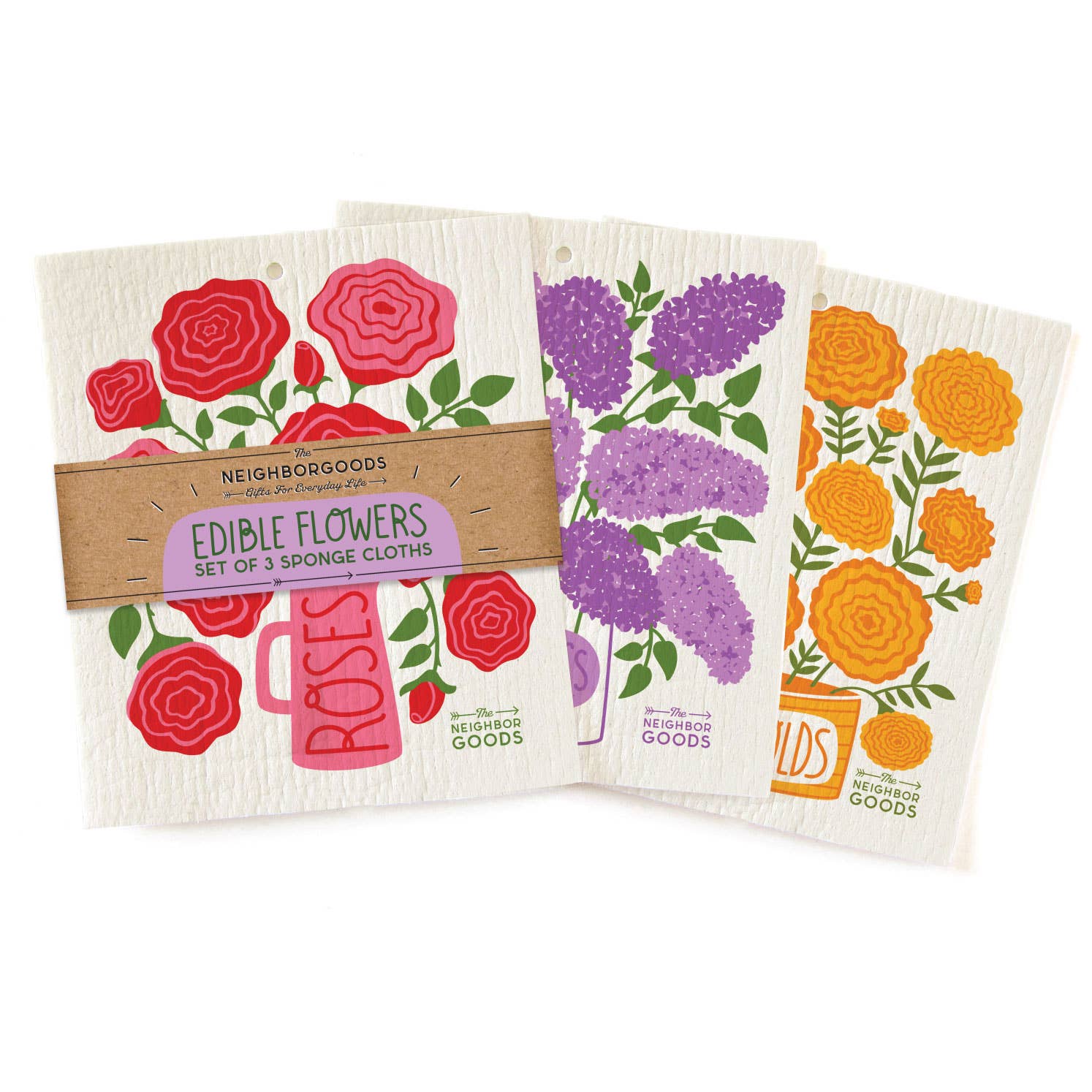 Edible Flowers- Sponge Cloth Set of 3