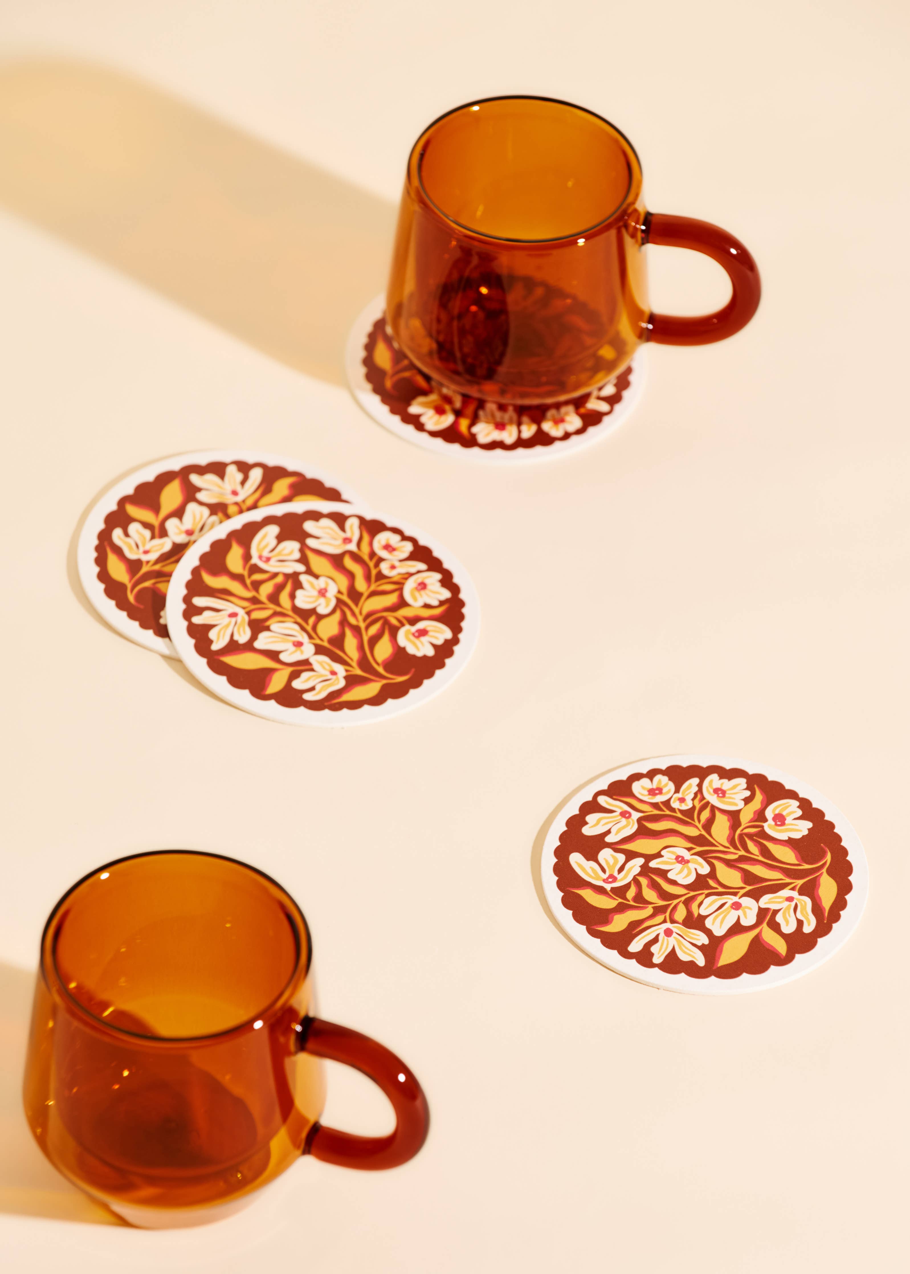 Pumpkin Spice Floral Scalloped Coasters - Set of Four