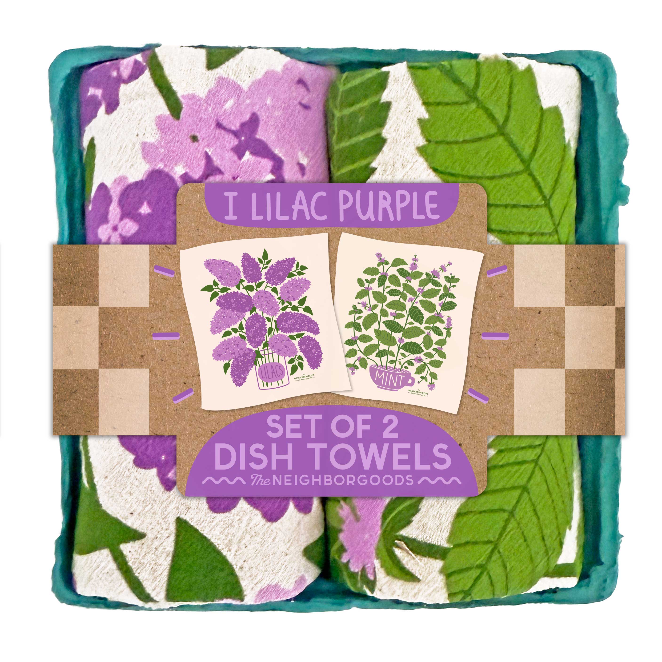 Mint & Lilac- Tea Towel Set of 2