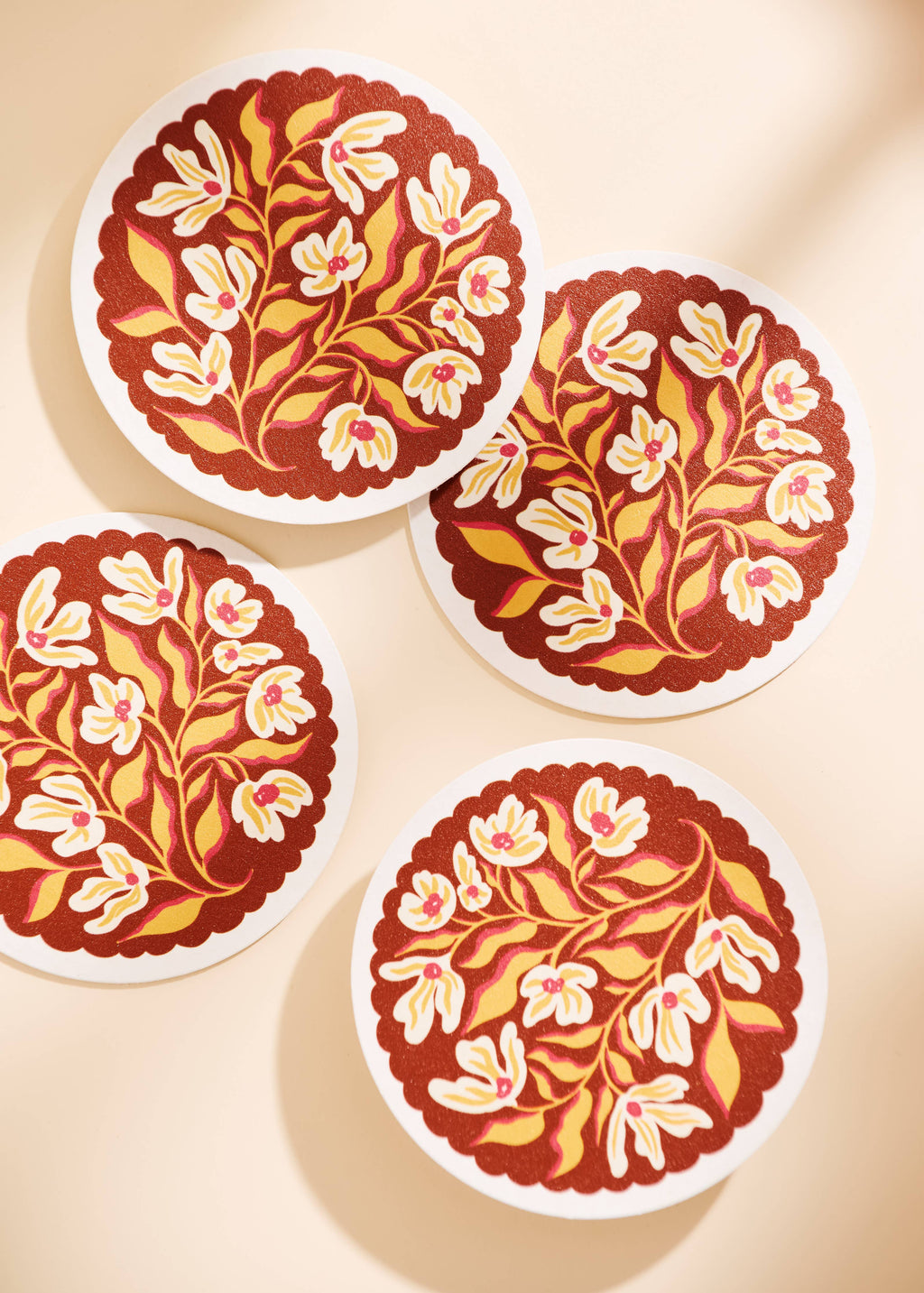 Pumpkin Spice Floral Scalloped Coasters - Set of Four