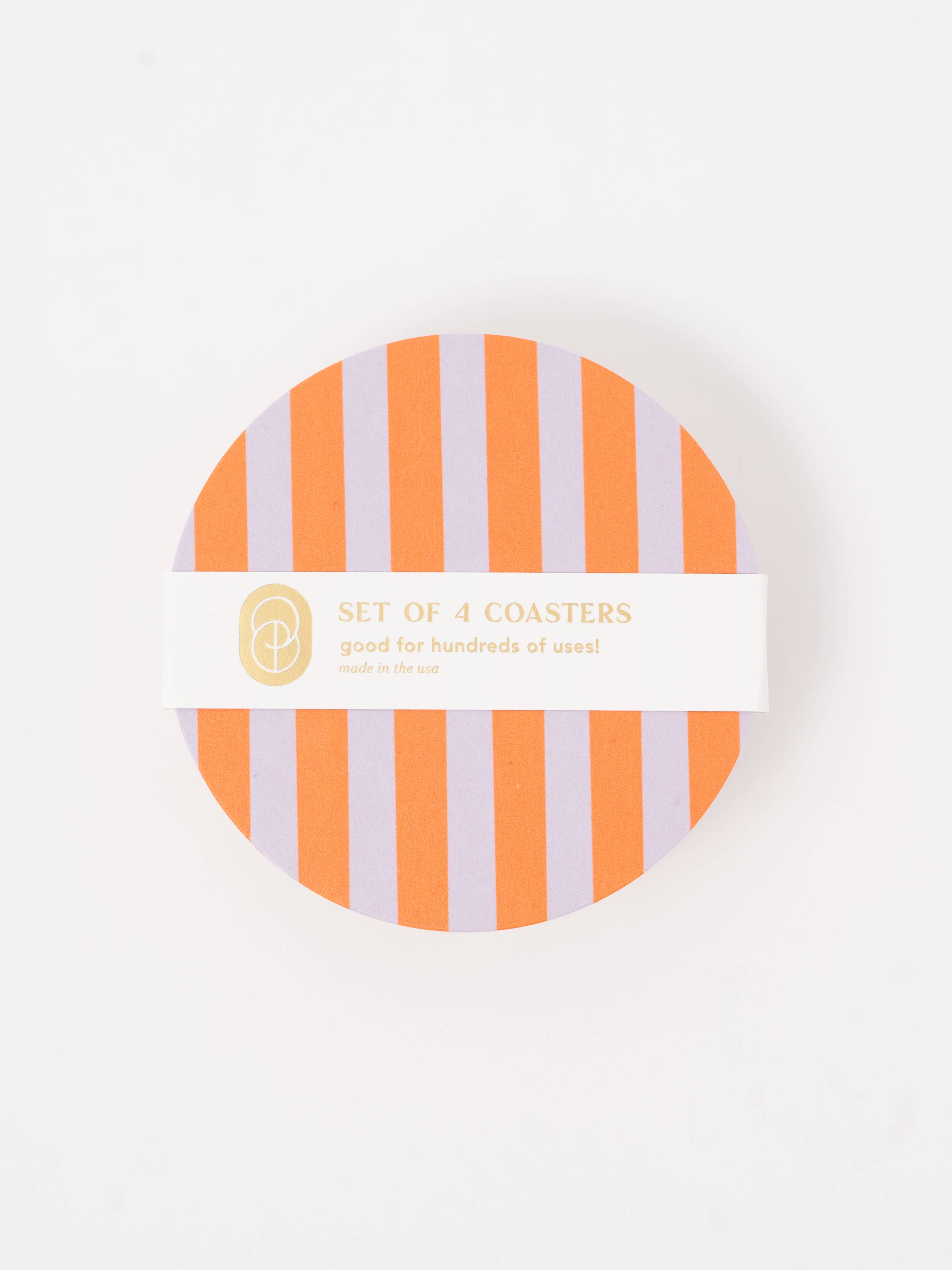 Ultra Violet and Orange Striped Coaster - Set of 4
