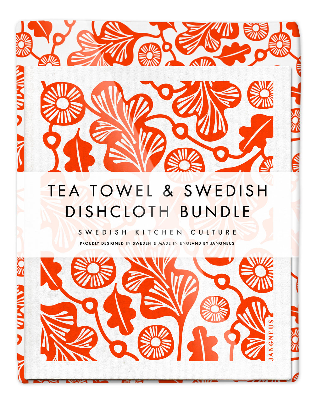 Swedish Dishcloth & Tea Towel Bundle - Oak Leaf - Orange