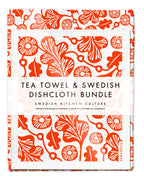 Swedish Dishcloth & Tea Towel Bundle - Oak Leaf - Orange