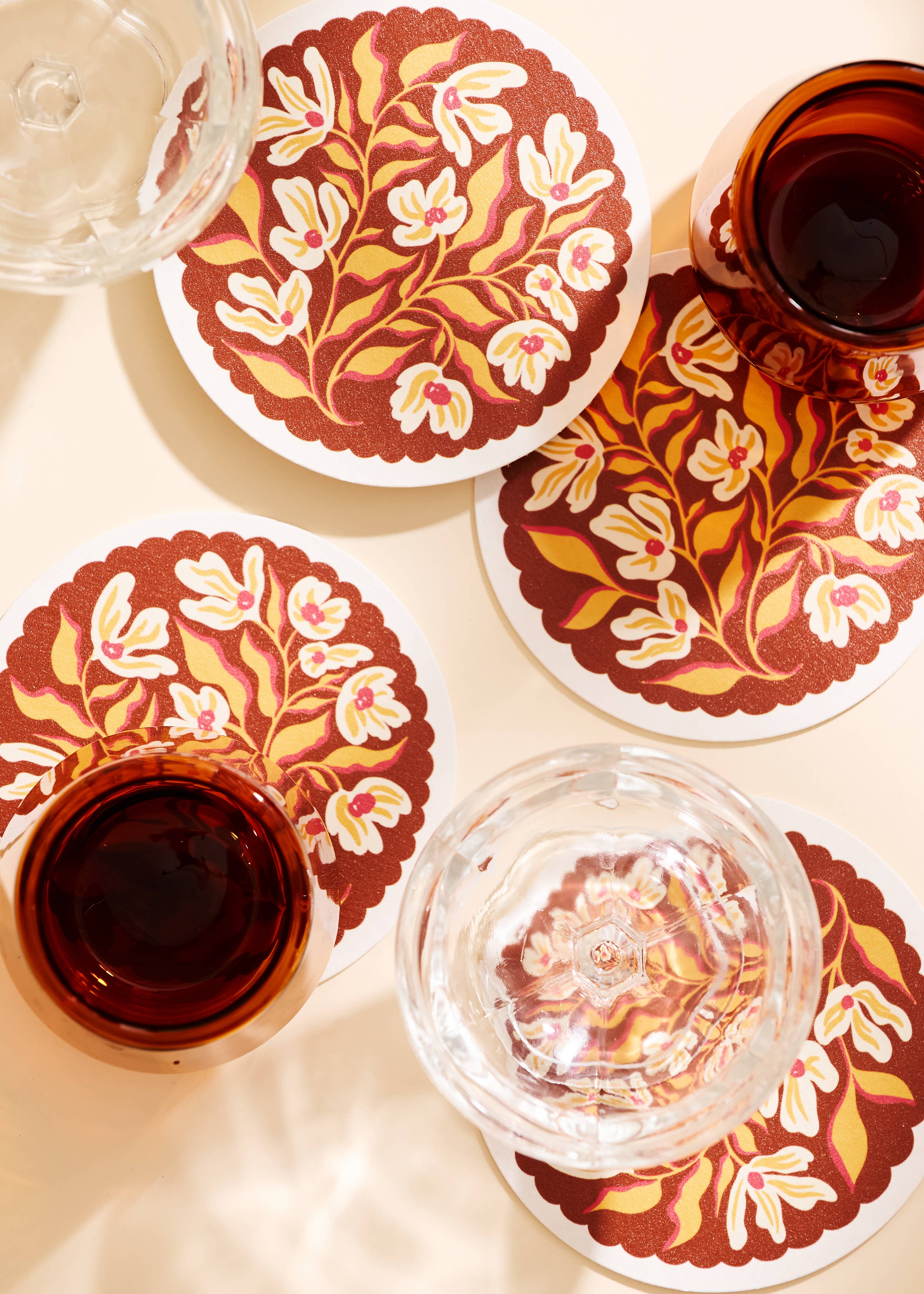 Pumpkin Spice Floral Scalloped Coasters - Set of Four