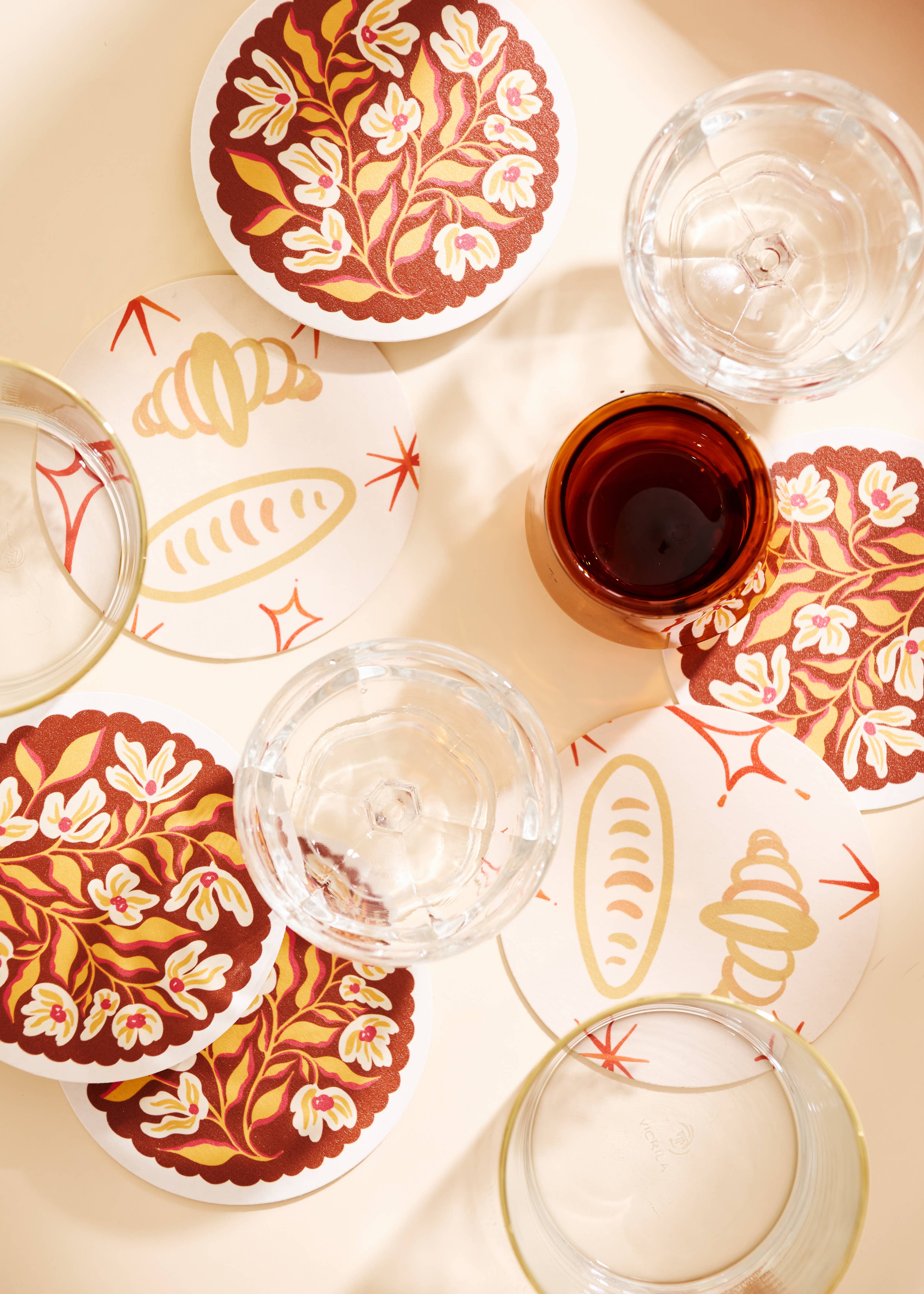 Pumpkin Spice Floral Scalloped Coasters - Set of Four
