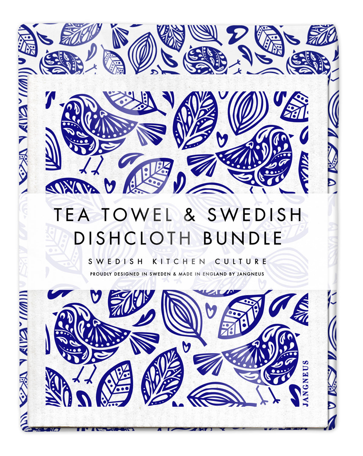 Swedish Dishcloth & Tea Towel Bundle - Robins - Blue
