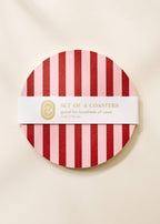 Pink and Maroon Striped Coaster - Set of 4