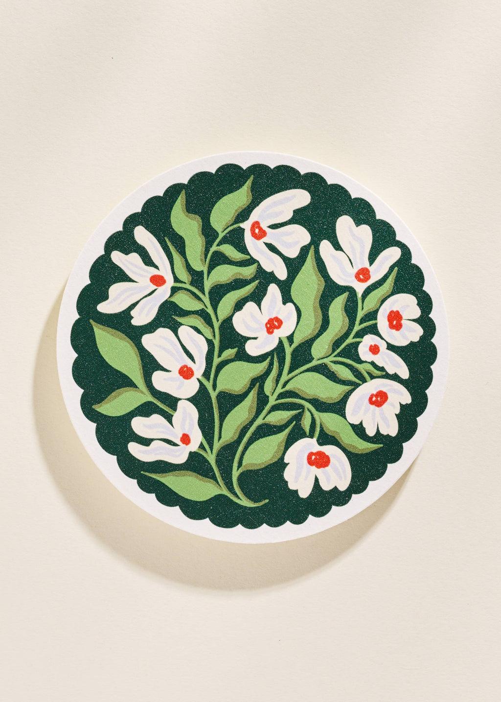 Green and Lavender Floral Scalloped Coasters - Set of Four