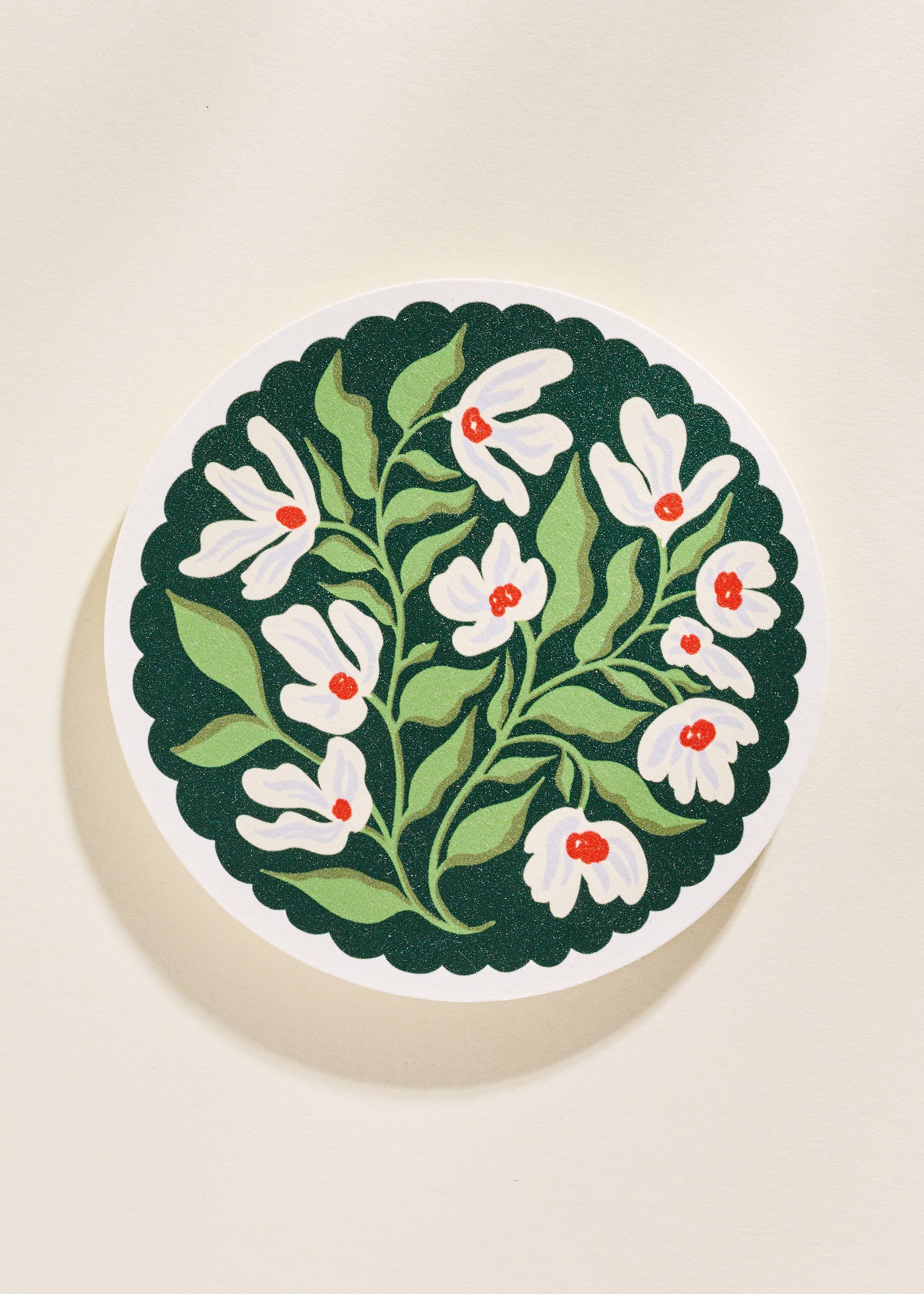 Green and Lavender Floral Scalloped Coasters - Set of Four