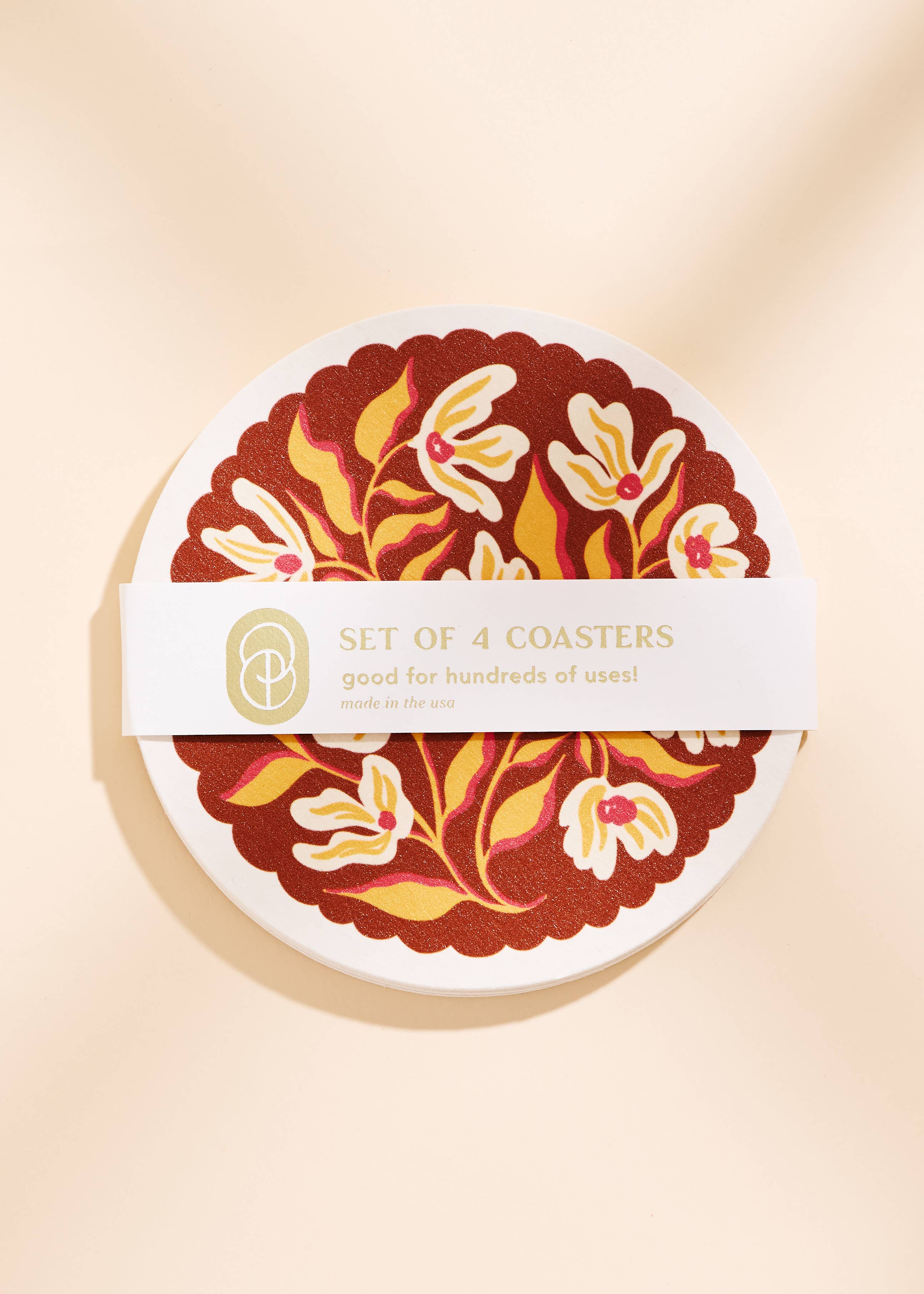 Pumpkin Spice Floral Scalloped Coasters - Set of Four