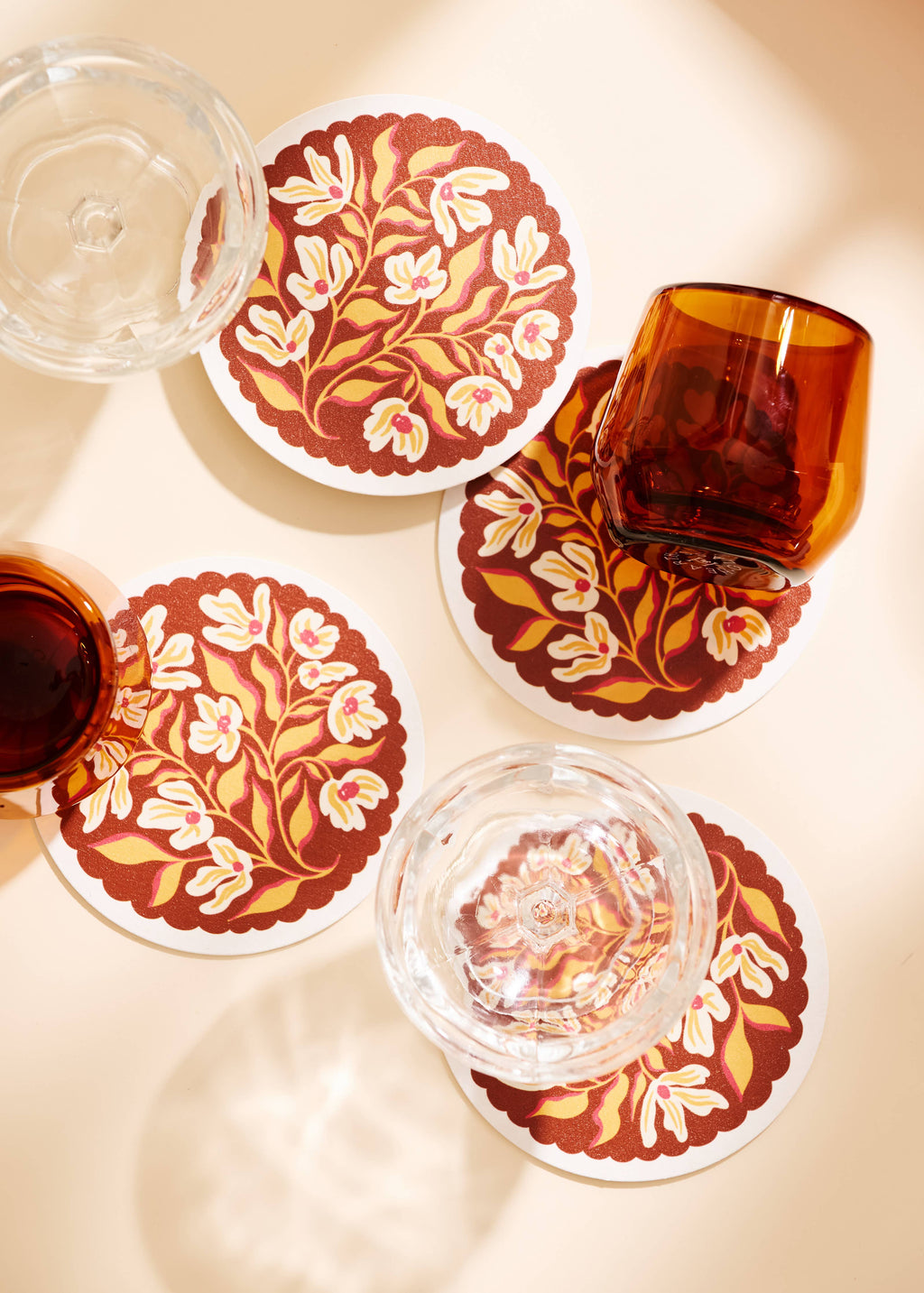 Pumpkin Spice Floral Scalloped Coasters - Set of Four